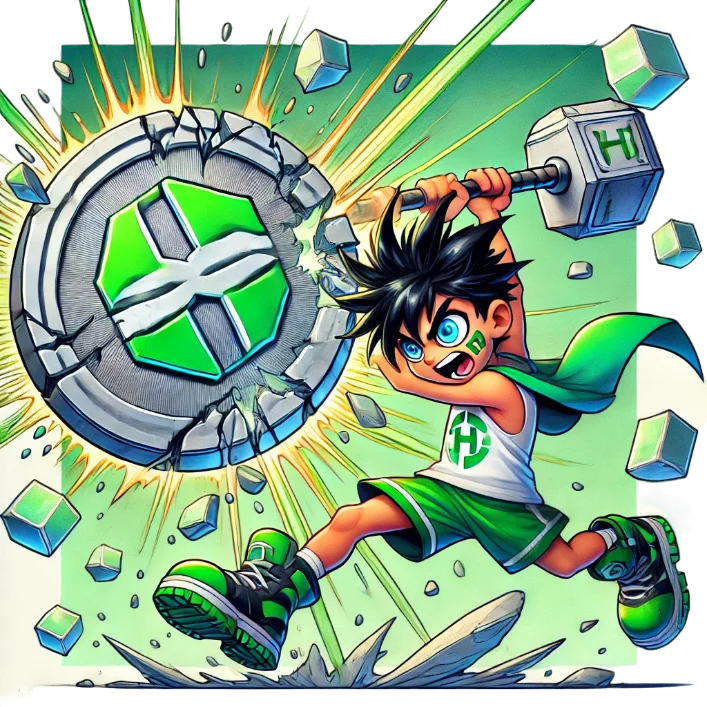 HTC mascot crushing tokens